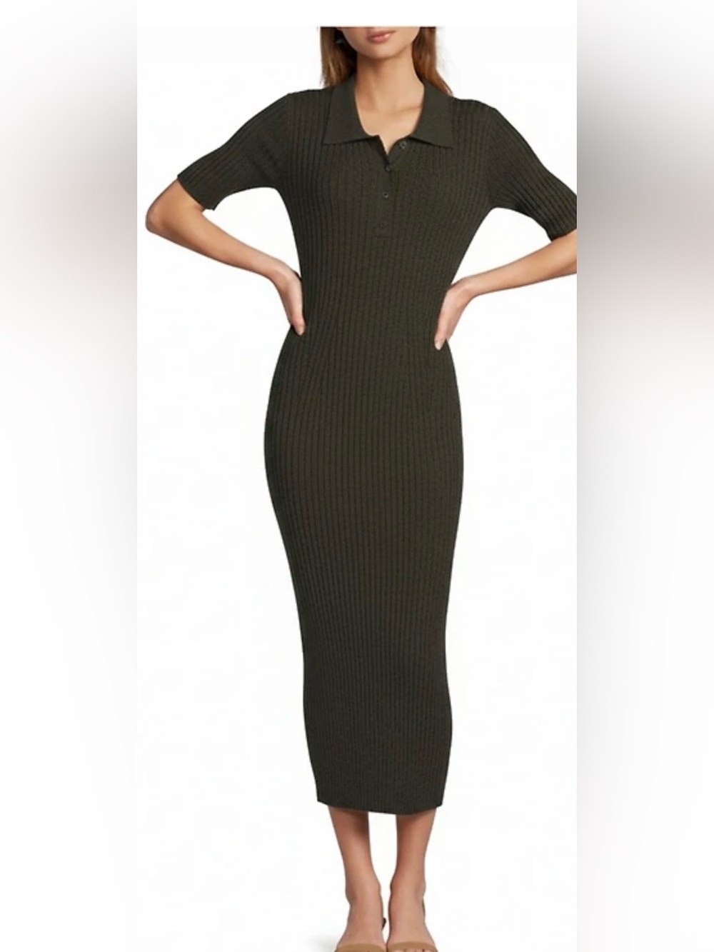 Antonio Melani Charlee Ribbed Knit Midi Dress | NWT | Size XL | Hunter Green - Picture 3 of 14